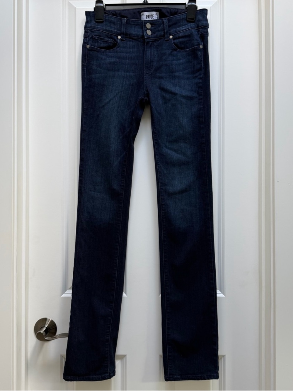 PAIGE HIDDEN HILLS STRAIGHT LEG MID RISE DENIM JEANS DARK WASH MIDLAKE 28